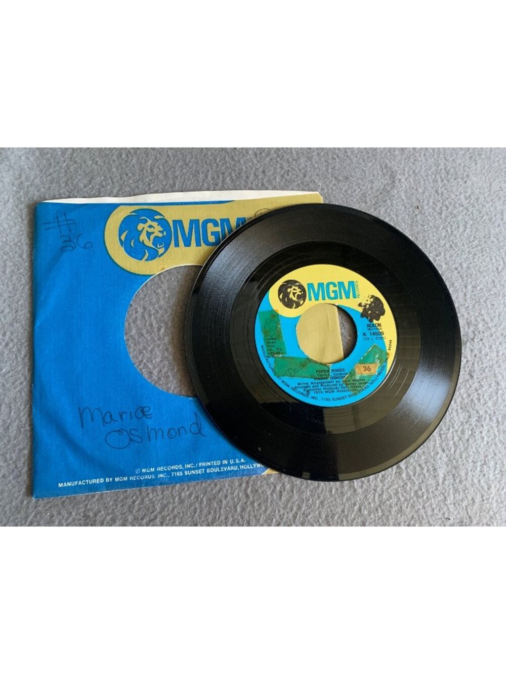 Marie Osmond MGM 45 RPM Record "Paper Roses" & "Least Of All You"